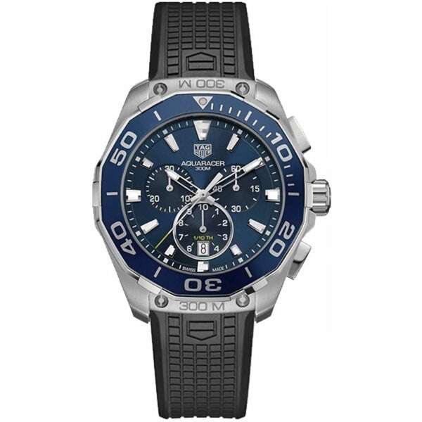 Orologio subacqueo TAG Heuer con quadrante blu e cinturino in caucciù nero, lunetta blu