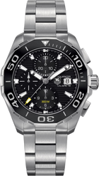 TAG Heuer Aquaracer Chronograph Uomo 43 mm Acciaio Quadrante Nero Lunetta Ceramica Vetro Zaffiro Calibre 16 Automatico Cronografo Data Bracciale Acciaio 30 ATM Swiss Made Ref. CAY211A.BA0927