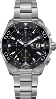 Orologio cronografo uomo in acciaio con quadrante nero e bracciale a maglie