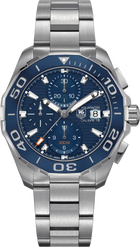 TAG Heuer Aquaracer Chronograph Uomo 43 mm Acciaio Quadrante Blu Lunetta Girevole Ceramica Vetro Zaffiro Calibre 16 Automatico Cronografo Data Bracciale Acciaio 30 ATM Swiss Made Ref. CAY211B.BA0927