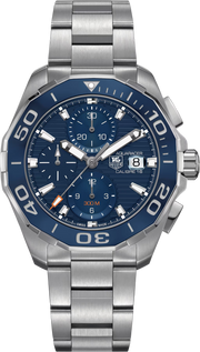 Orologio TAG Heuer Aquaracer 43 mm acciaio, quadrante blu, cronografo, bracciale in maglie