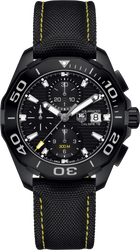 TAG Heuer Aquaracer 300M Calibre 16 Automatico Cronografo Uomo 43 mm Titanio Quadrante Nero Lunetta Girevole in Acciaio e Ceramica Vetro Zaffiro Data Cinturino Nylon Nero 48 Ore 30 ATM Swiss Made Ref. CAY218A.FC6361