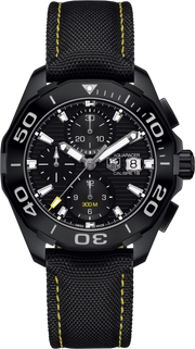 Orologio TAG Heuer Aquaracer 300M nero con quadrante cronografo e cinturino nylon nero