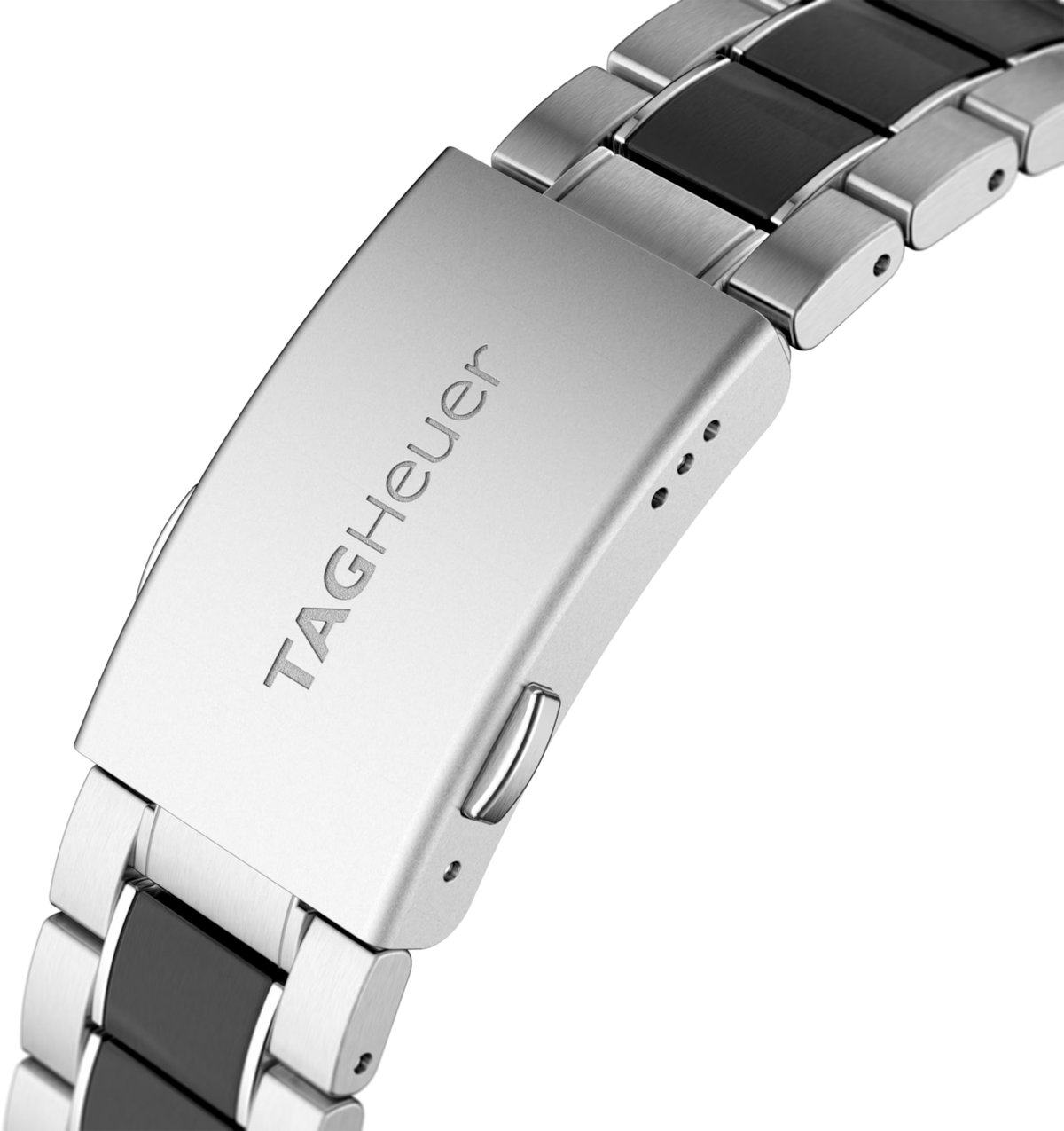 Bracciale in acciaio e ceramica con fibbia, scritta TAG Heuer sul fermaglio