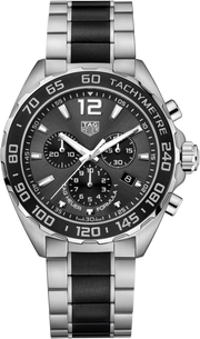 Orologio cronografo da uomo con quadrante nero e bracciale acciaio/ceramica