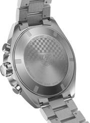 Orologio TAG Heuer con fondello in acciaio satinato, scritte e motivo a griglia