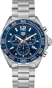 Orologio cronografo TAG Heuer con quadrante blu e lunetta tachimetrica in acciaio