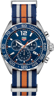 Orologio cronografo con quadrante blu e cinturino NATO blu-arancione a righe