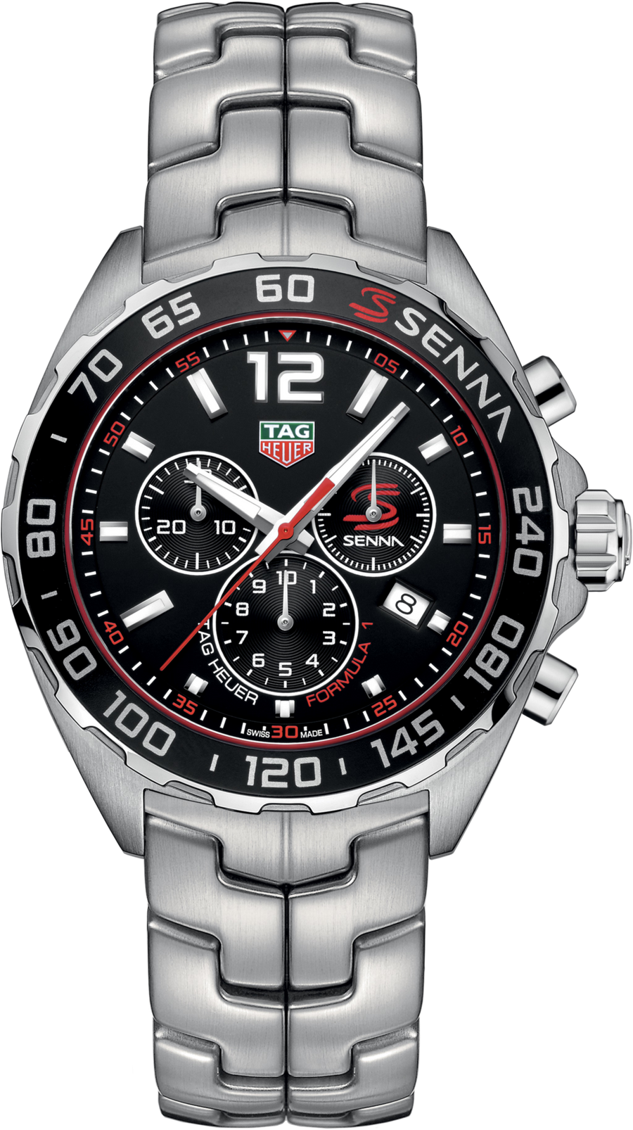 TAG Heuer Formula 1 Chronograph Senna Special Edition Uomo 43 mm Acciaio Quadrante Nero Lunetta Nera Tachimetrica Vetro Zaffiro Cronografo al Quarzo Data Bracciale Legend Acciaio 20 ATM Swiss Made Ref. CAZ1015.BA0883