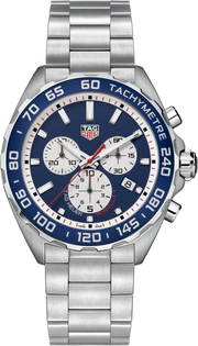 Orologio cronografo uomo: quadrante blu, lunetta tachimetrica acciaio, bracciale acciaio