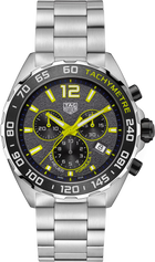 TAG Heuer Formula 1 Chronograph Uomo 43 mm Acciaio Quadrante Grigio Texturizzato Dettagli Giallo Lime Lunetta Ceramica Nera Tachimetrica Vetro Zaffiro Cronografo al Quarzo Data Bracciale Acciaio 20 ATM Swiss Made Ref. CAZ101AG.BA0842