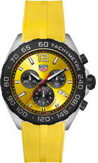 TAG Heuer Formula 1 Chronograph Uomo 43 mm Acciaio Quadrante Giallo Soleil Lunetta Tachimetrica Nera PVD Vetro Zaffiro Cronografo al Quarzo Data Cinturino Caucciù Giallo 20 ATM Swiss Made Ref. CAZ101AM.FT8054