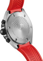 Orologio cronografo con fondello metallico e cinturino in caucciù rosso