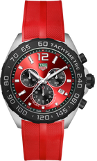 TAG Heuer Formula 1 Chronograph Uomo 43 mm Acciaio Quadrante Rosso Soleil Lunetta Tachimetrica Nera PVD Vetro Zaffiro Cronografo al Quarzo Data Cinturino Caucciù Rosso 20 ATM Swiss Made Ref. CAZ101AN.FT8055