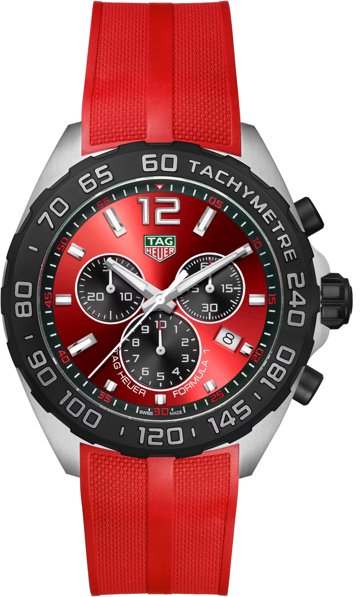 Orologio cronografo da uomo con quadrante rosso e cinturino in caucciù rosso