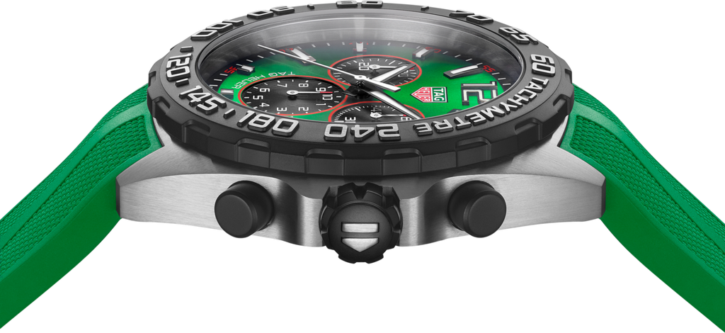 Orologio TAG Heuer Formula 1: cassa nera e acciaio, quadrante verde, cinturino in caucciù