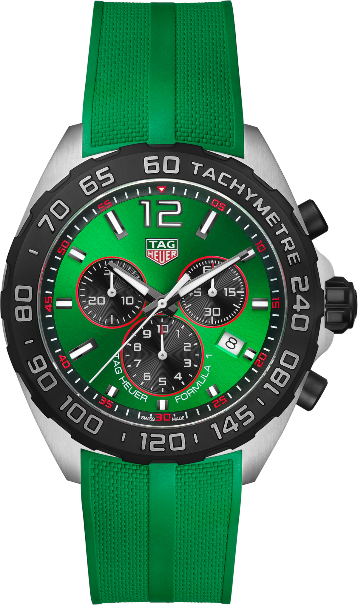 Orologio cronografo TAG Heuer Formula 1 con quadrante verde e cinturino in caucciù verde