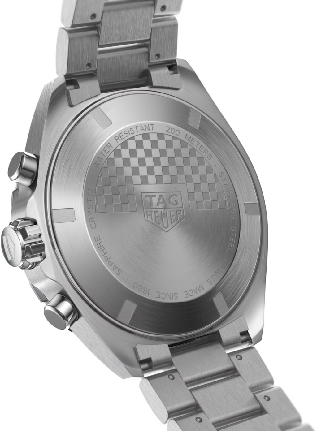 Retro dell’orologio TAG Heuer in acciaio con motivo e scritta 200 m.