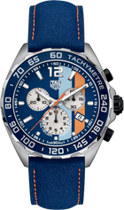 TAG Heuer Formula 1 Gulf Special Edition Chronograph Uomo 43 mm Acciaio Quadrante Blu e Arancione Lunetta Tachimetrica Vetro Zaffiro Cronografo al Quarzo Data Cinturino Pelle Blu 20 ATM Swiss Made Ref. CAZ101N.FC8243