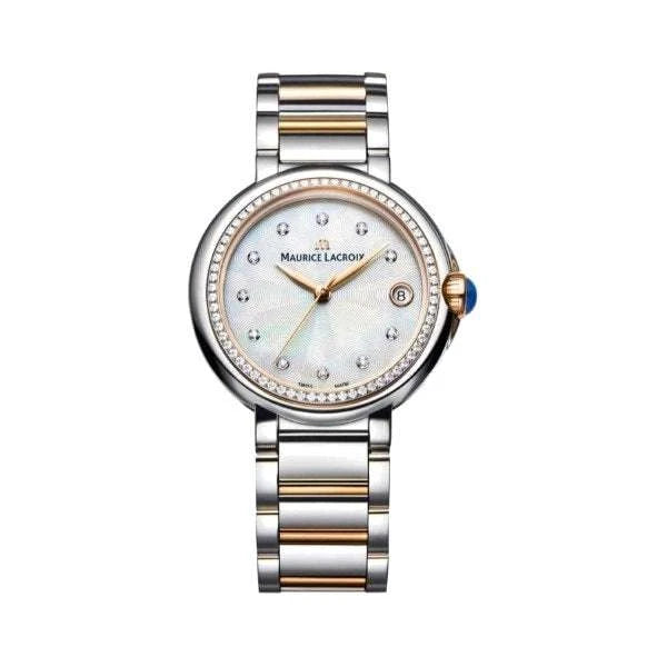Maurice Lacroix Fiaba Date Donna 36 mm Acciaio PVD Oro Rosa Quadrante Madreperla Diamanti Vetro Zaffiro Quarzo Swiss Made Bracciale Bicolore 10 ATM Ref. FA1007-PVP23-170-1 Oasi Watch