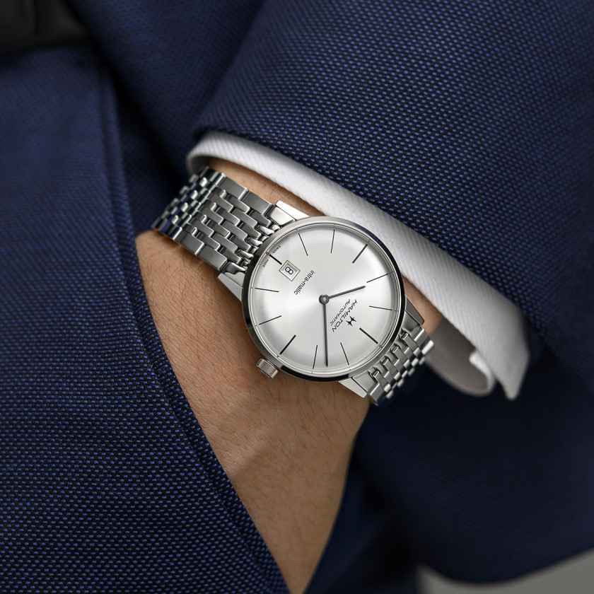 Orologio automatico argento con cinturino in acciaio a maglia e quadrante argento