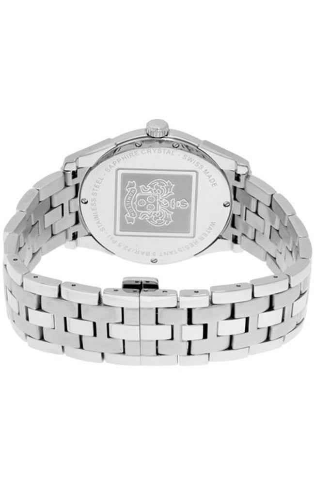 Orologio da polso: fondello inciso e bracciale maglia in acciaio, cassa rotonda