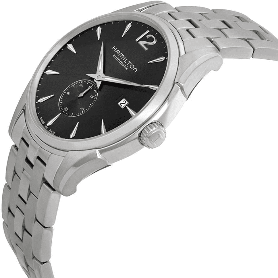 Orologio automatico con quadrante nero, cassa in acciaio silver e corona laterale