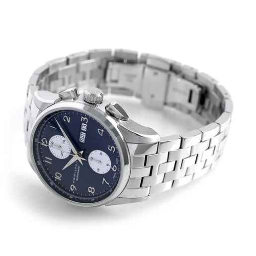 Orologio cronografo da uomo con quadrante blu e cinturino a maglia in acciaio