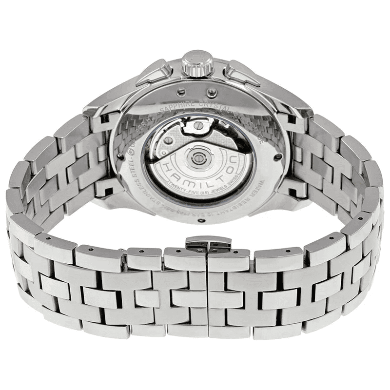 Orologio cronografo da uomo con fondello trasparente e bracciale in acciaio