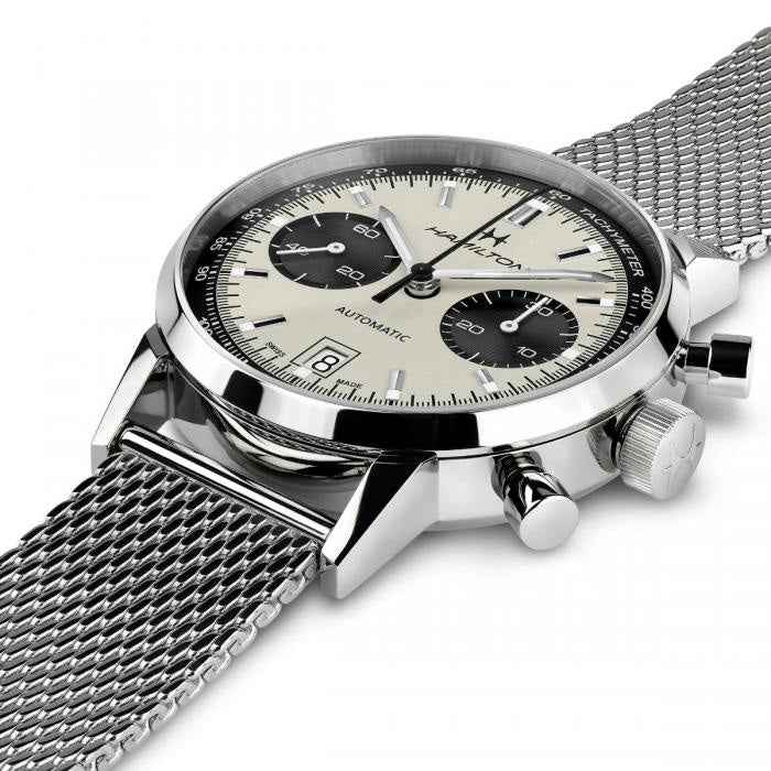 Orologio cronografo automatico da uomo con quadrante panda e cassa in acciaio