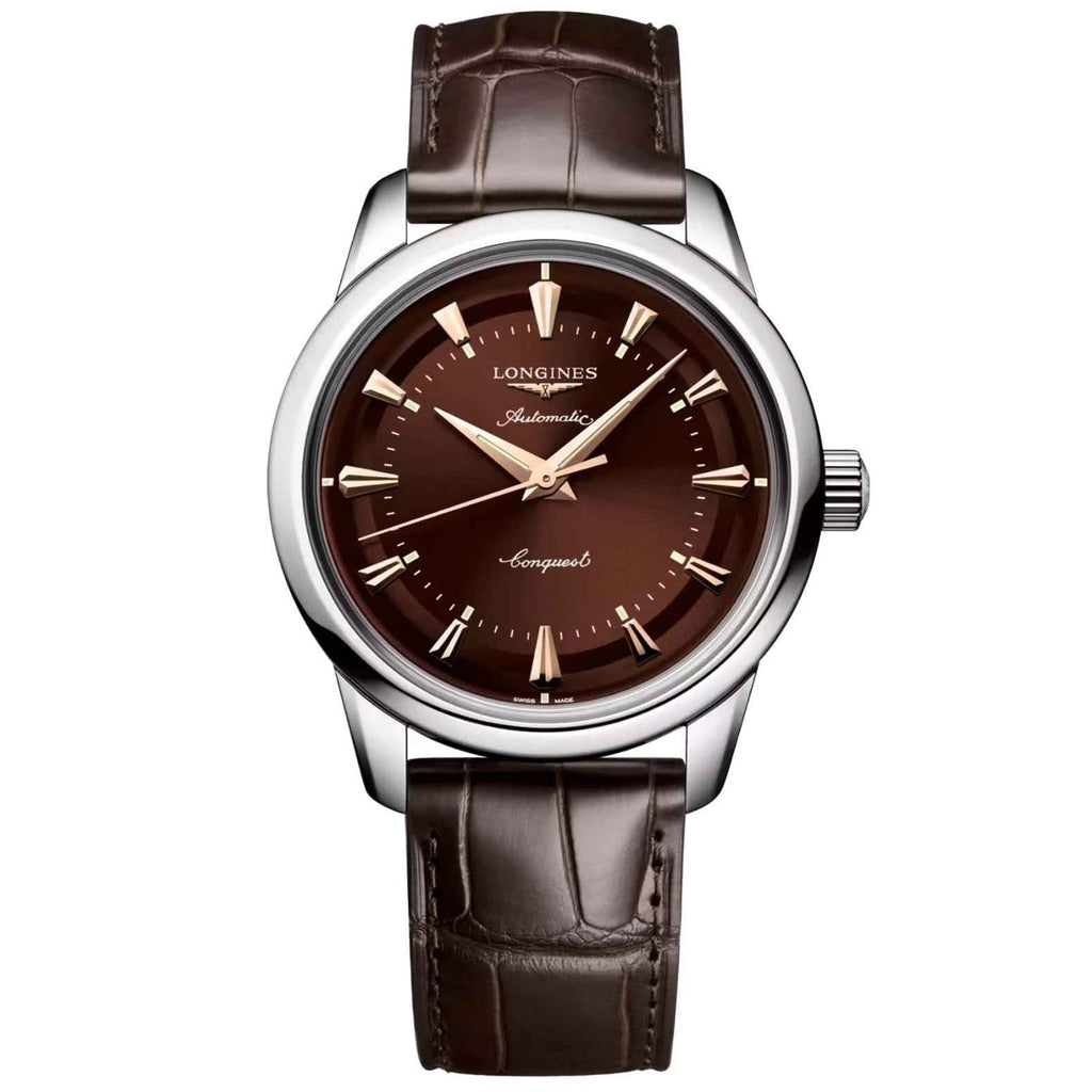 Orologio Longines Heritage 38 mm automatico, cinturino pelle marrone e quadrante marrone