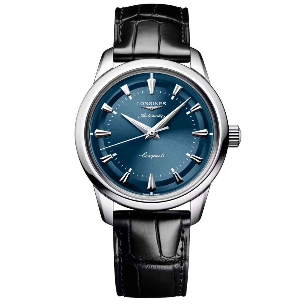 Orologio Longines Conquest Heritage 38mm con quadrante blu e cinturino in pelle nera