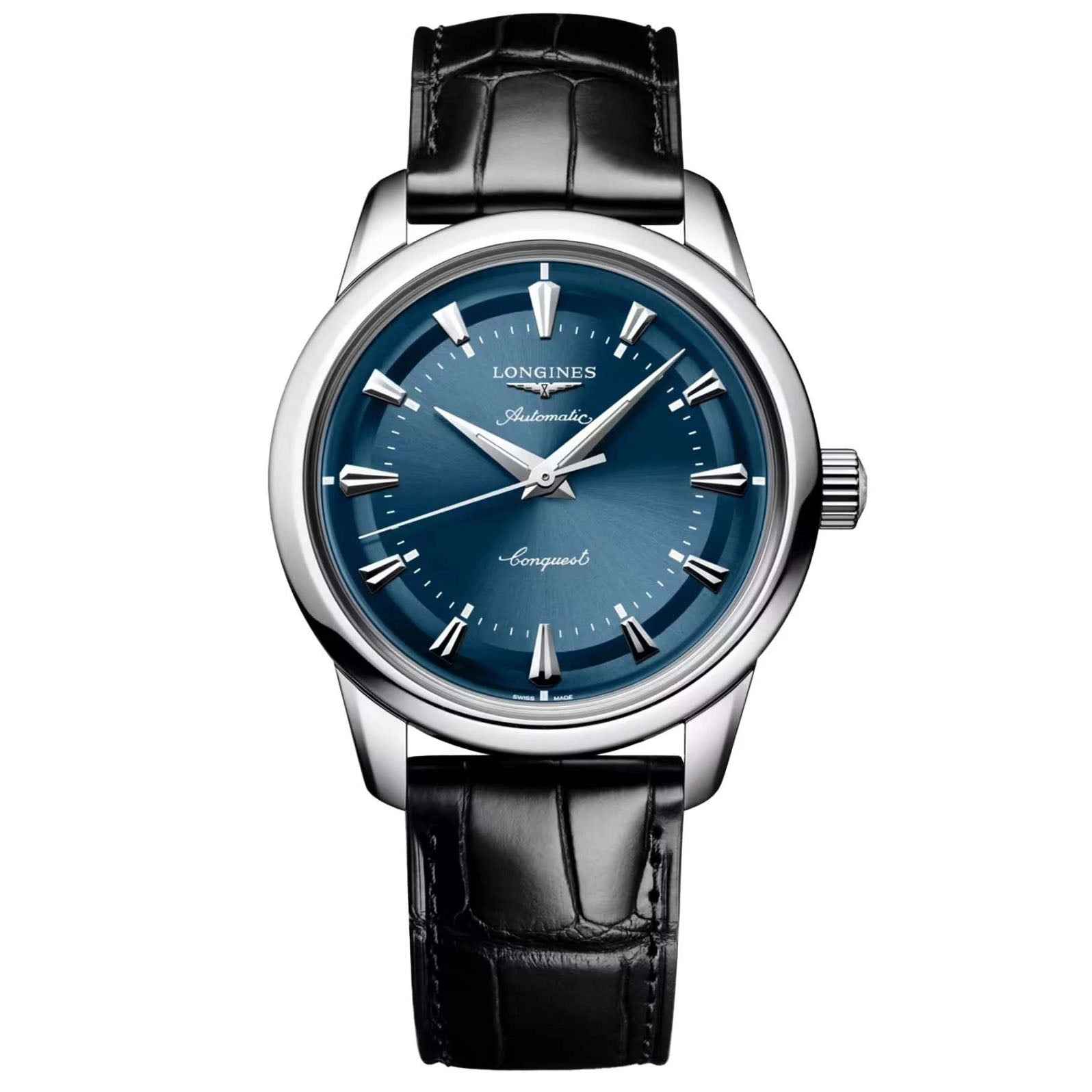 Orologio Longines Conquest Heritage 38mm con quadrante blu e cinturino in pelle nera