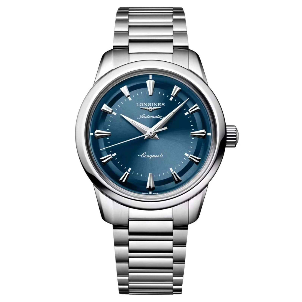 Orologio Longines Conquest Heritage 38mm blu automatico in acciaio, cinturino a maglie