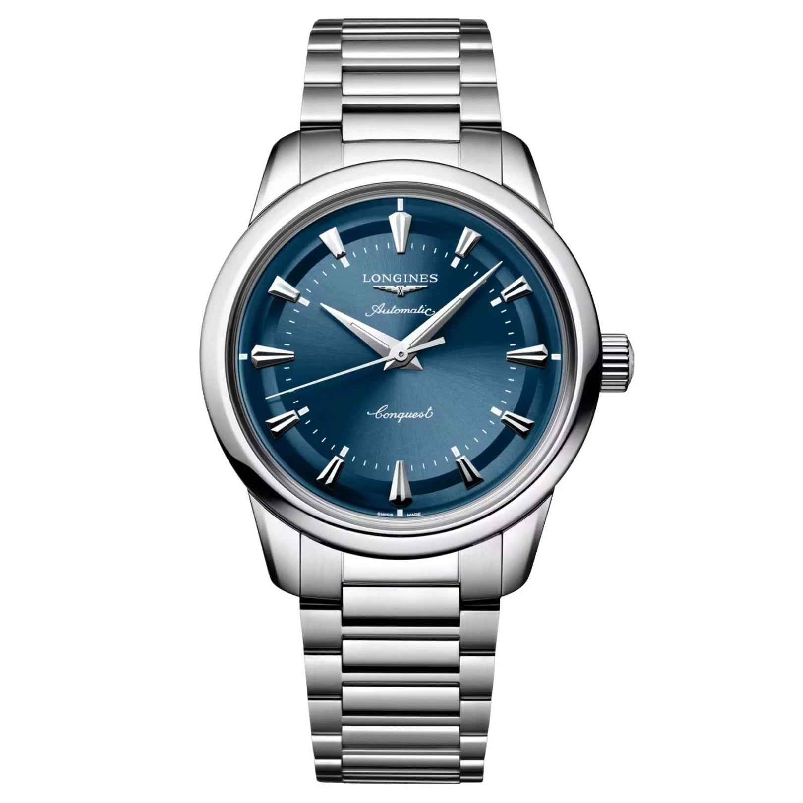 Orologio Longines Conquest Heritage 38mm blu automatico in acciaio, cinturino a maglie