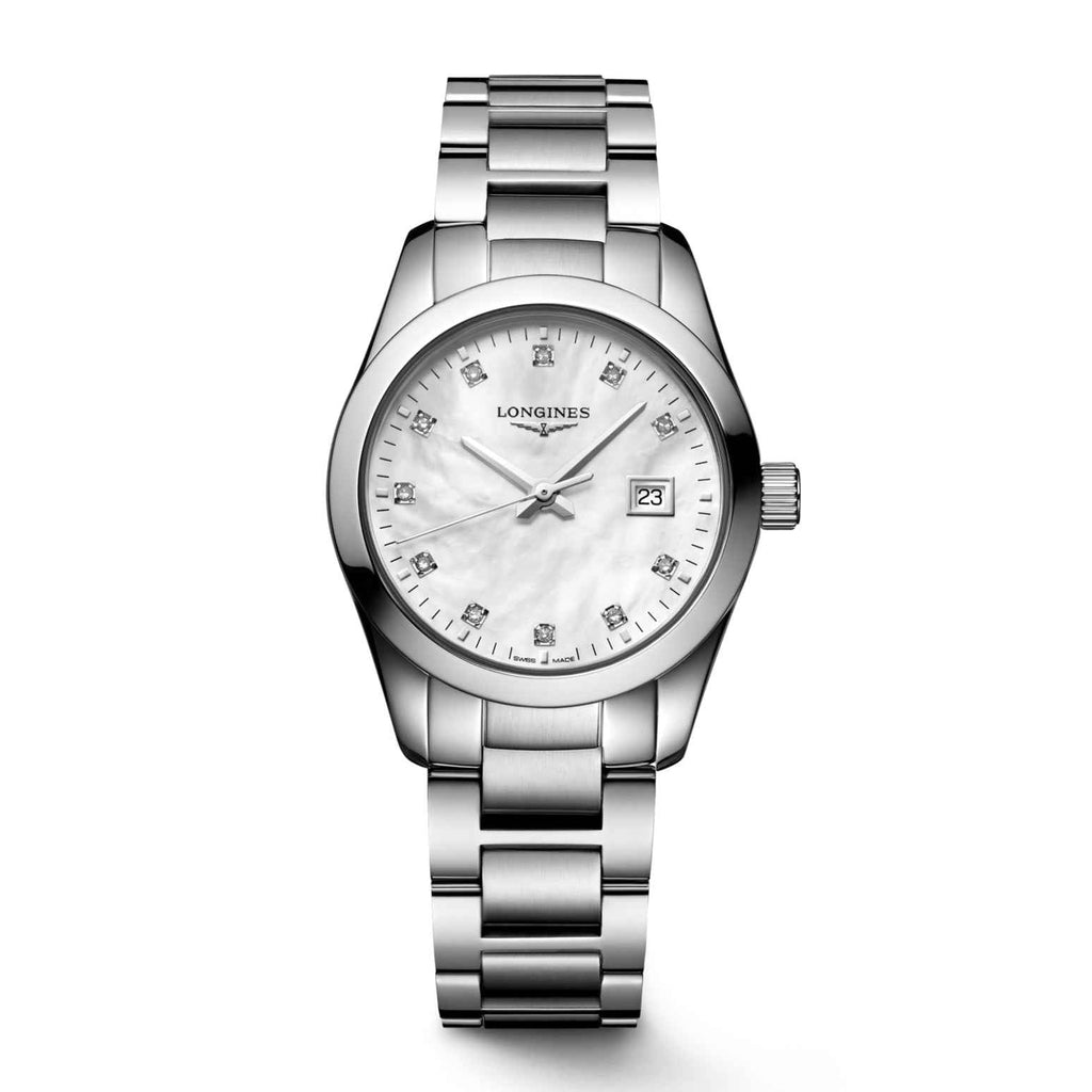 Orologio Longines Conquest Classic 29mm in acciaio, quadrante madreperla con diamanti