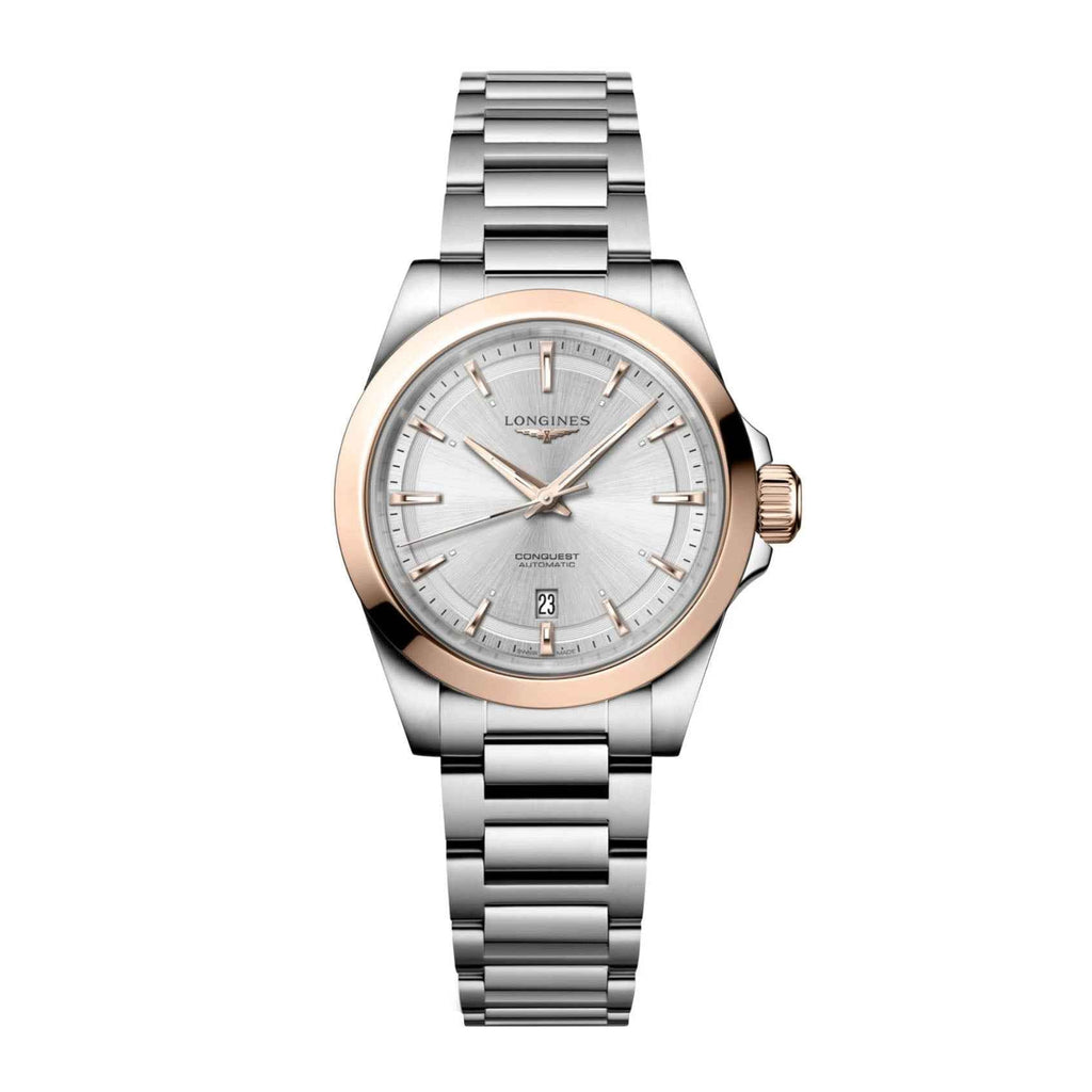 Orologio Conquest 30 mm con bracciale in acciaio e dettagli oro rosa, quadrante chiaro