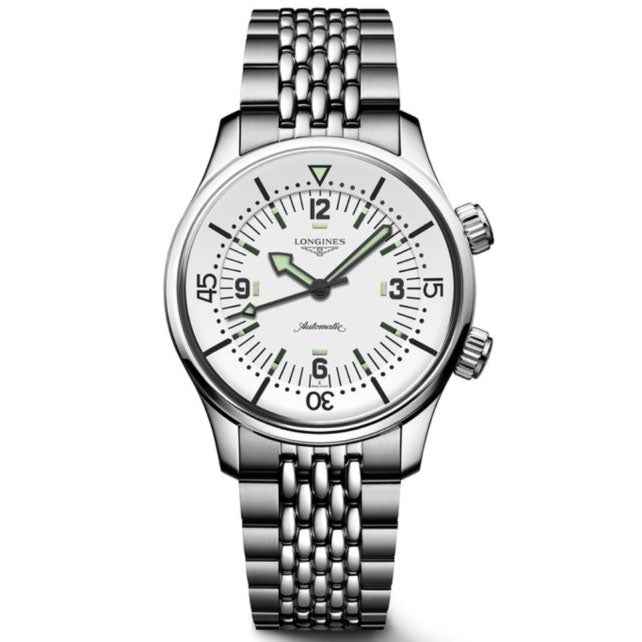 Orologio Longines Legend Diver 38mm con quadrante bianco e bracciale in acciaio