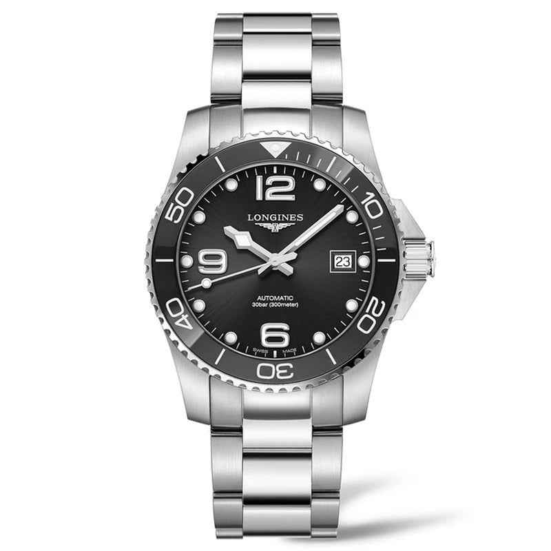 Orologio Longines Hydroconquest nero automatico, cassa e bracciale in acciaio, 39 mm