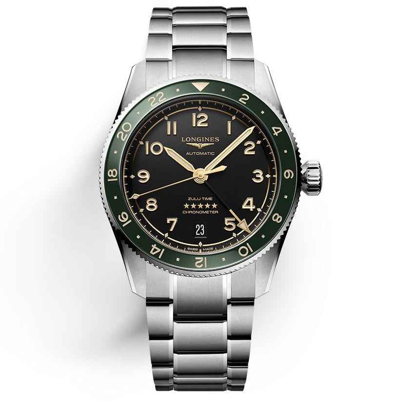 Orologio automatico Longines Spirit Zulu Time 39mm con bracciale in acciaio e quadrante scuro