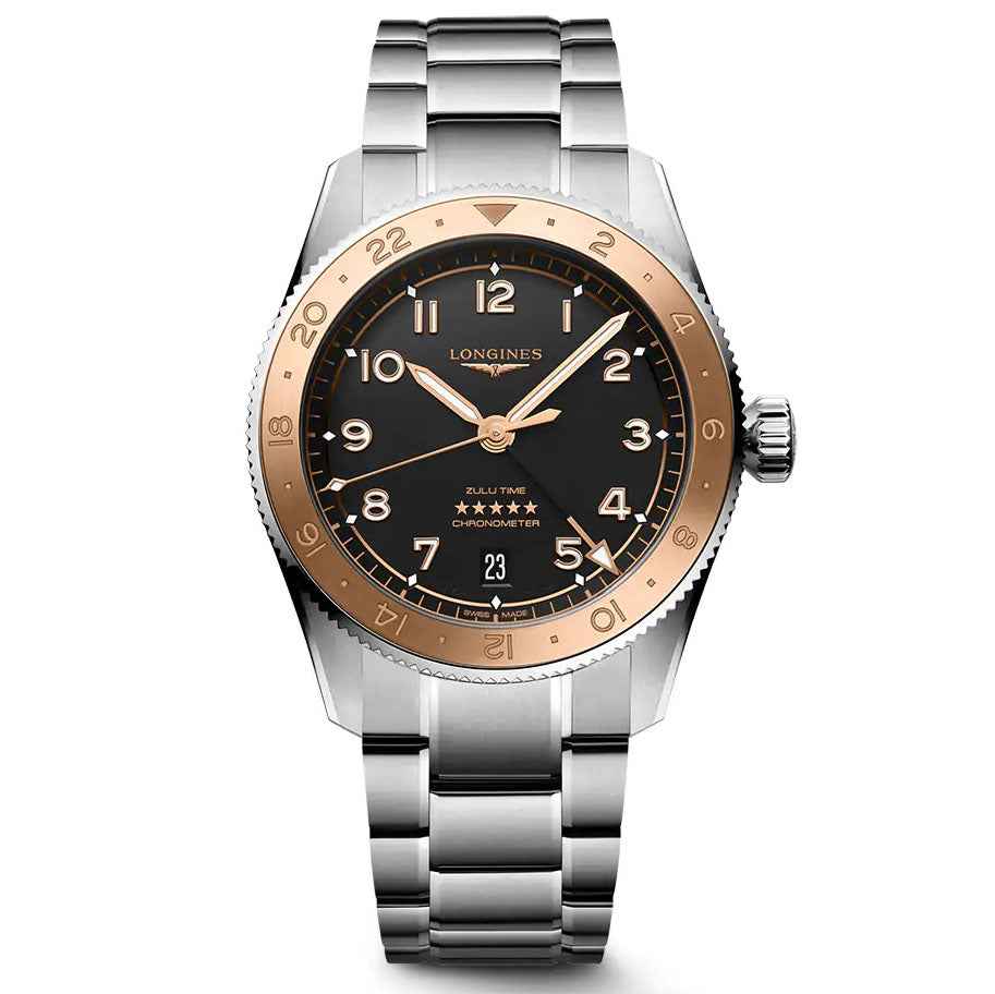Orologio automatico Longines Spirit Zulu Time con quadrante nero e cassa in acciaio