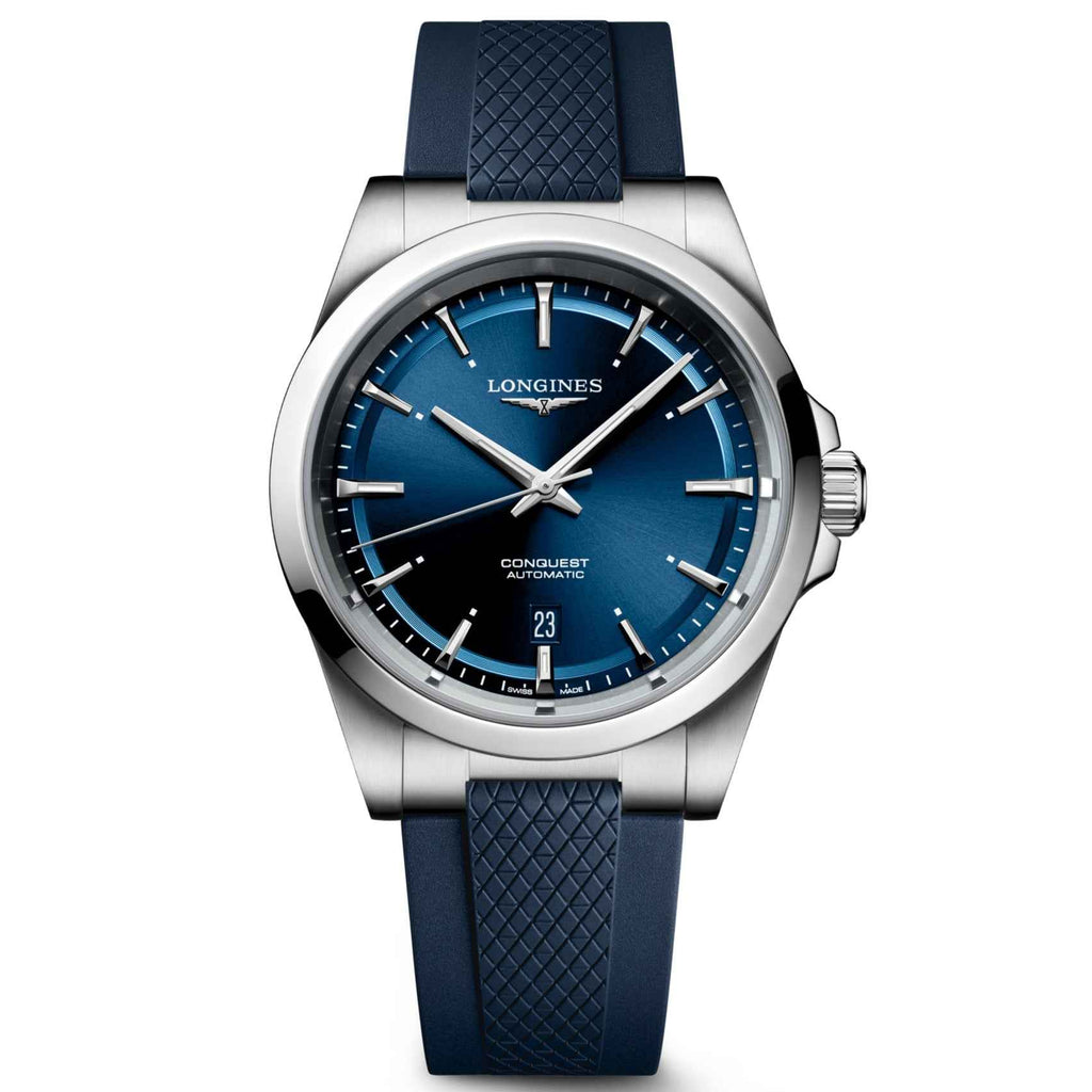 Orologio Longines Conquest 41mm blu automatico in acciaio con cinturino blu