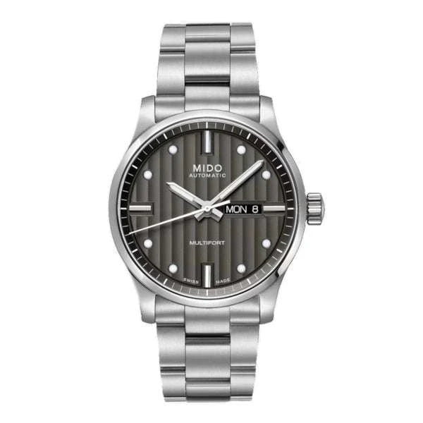 MIDO Multifort Automatico Uomo 42 mm Acciaio Quadrante Antracite Côtes de Genève Vetro Zaffiro Day-Date Caliber 80 Bracciale Acciaio 100 m Swiss Made Ref. M005.430.11.061.80