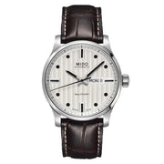 Orologio automatico da uomo, cassa acciaio e quadrante argento, cinturino pelle marrone