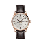 MIDO Multifort Automatico Uomo 42 mm Acciaio PVD Oro Rosa Quadrante Argento Vetro Zaffiro Day-Date Caliber 80 Cinturino Pelle Marrone 100 m Swiss Made Ref. M005.430.36.031.80