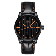 Orologio da polso automatico nero con quadrante nero e cinturino in pelle nera