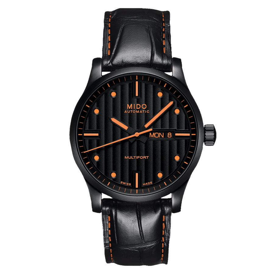 MIDO Multifort Special Edition Automatico Uomo 42 mm Acciaio PVD Nero Quadrante Nero Vetro Zaffiro Day-Date Caliber 80 Doppio Cinturino Pelle 100 m Swiss Made Ref. M005.430.36.051.80