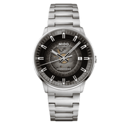 Orologio automatico uomo in acciaio con quadrante nero sfumato e data, bracciale maglie