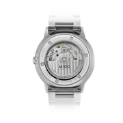 Orologio uomo in acciaio con fondello a vista e movimento automatico, bracciale maglie