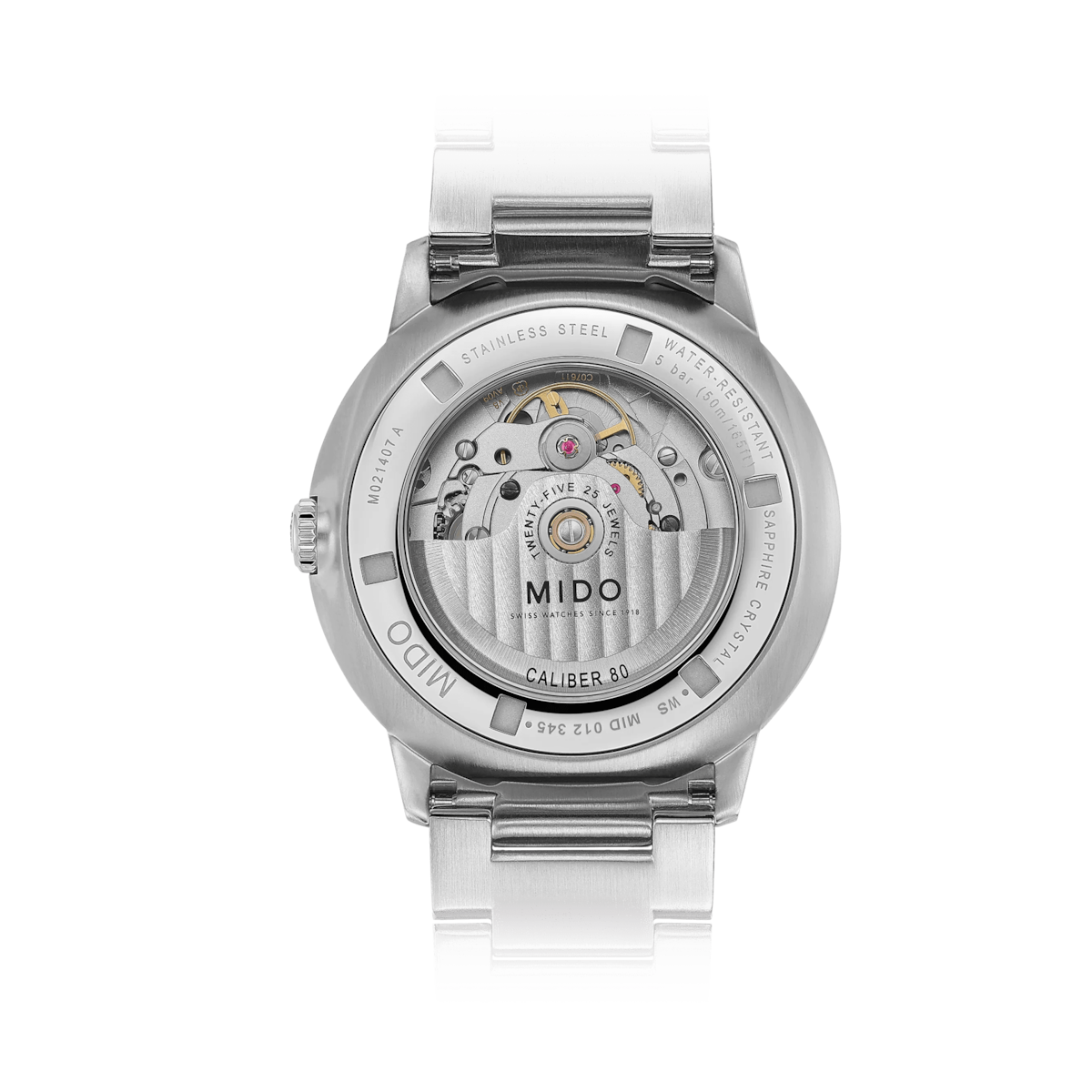MIDO Commander Gradient Automatico Uomo 40 mm Acciaio 316L Quadrante Trasparente Fumé Nero Vetro Zaffiro Data Caliber 80 Bracciale Acciaio 50 m Swiss Made Ref. M021.407.11.411.00